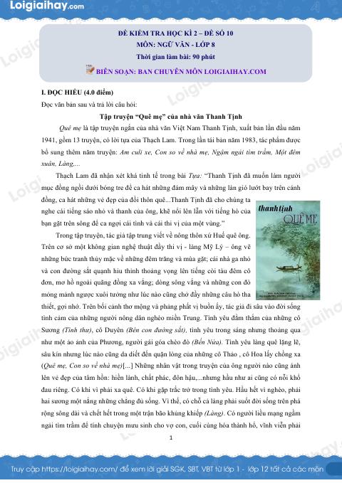 Đề thi học kì 2 Văn 8 - Đề số 10
